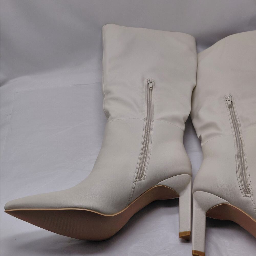 Lulus Womens Knee High Heeled Boots Size 11 Ivory Pointed Toe Coastal Cowgirl - Picture 7 of 12